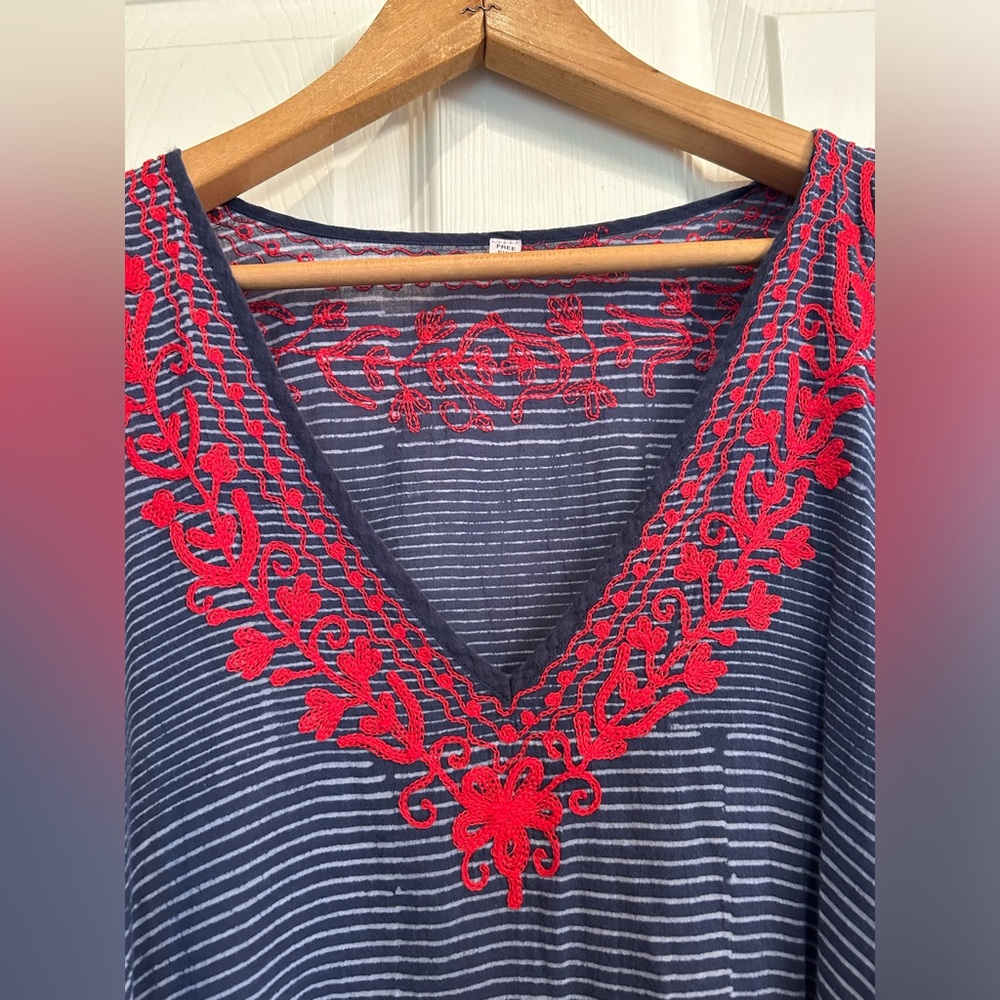 COTTON Batwing Cover-Up Tunic Dress. Red, White & Blue. OS.